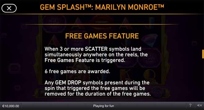 Gem Splash Marilyn Monroe Slot Bonus
