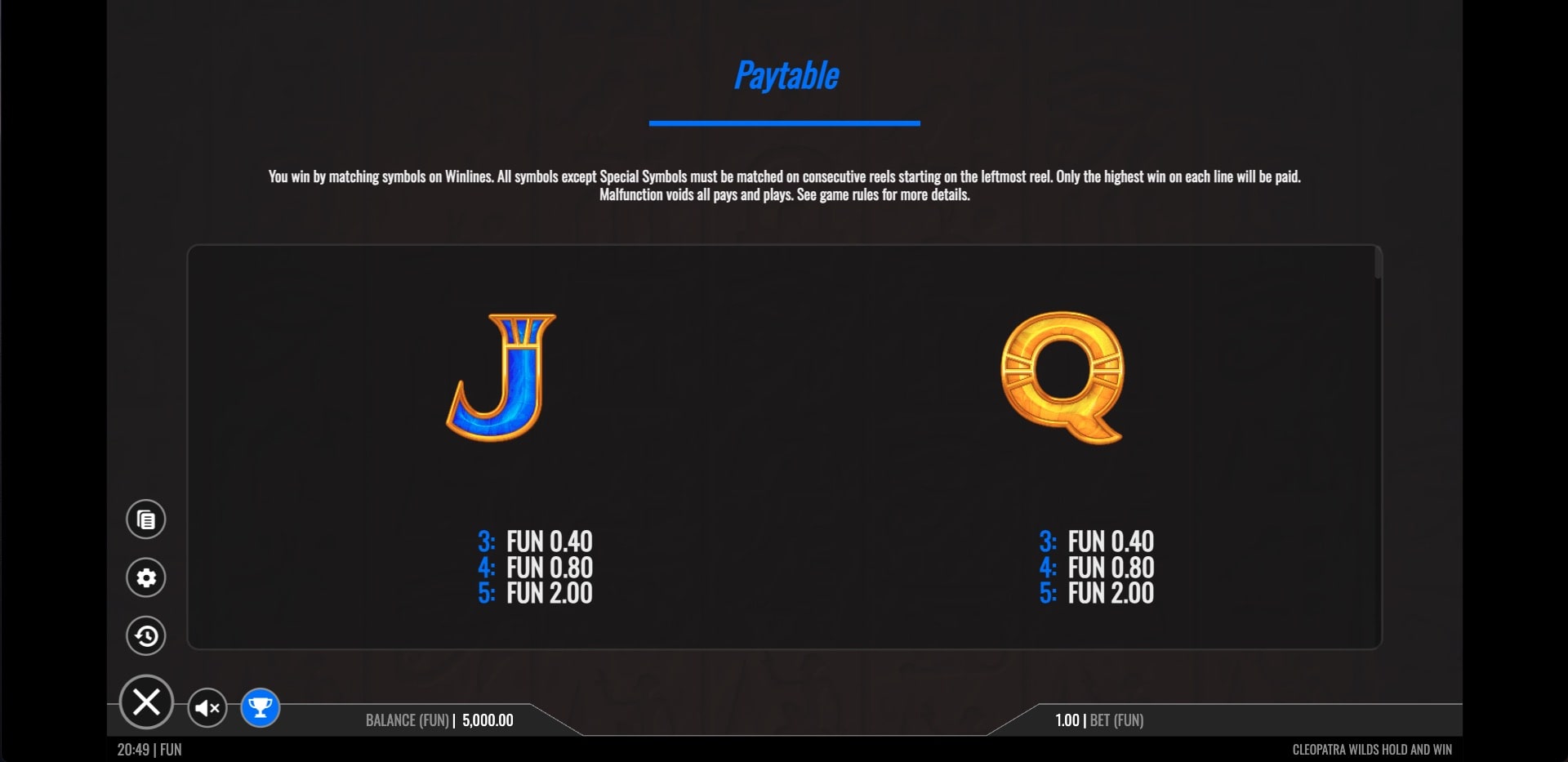 Cleopatra Wilds: Hold and Win Slot Symbols
