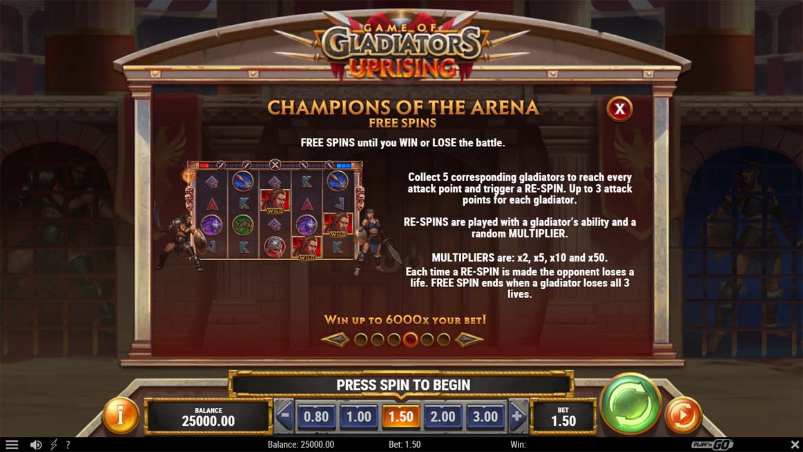 Game of Gladiators Uprising Slot Respins